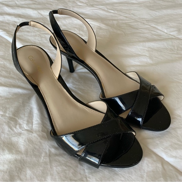 Calvin Klein Women’s Black Patent Slip-on Heels, open-toe sandal Sz 10 - Picture 8 of 8